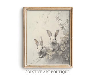 Classic Easter Bunny Digital Print | Vintage Antique Easter Rabbit Print | Solstice Art Boutique