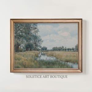 Vintage Muted Green Tonal Countryside Meadow Landscape | Forest Antique Painting | Warm Tones | Cottagecore | PRINTABLE Digital Wall Art