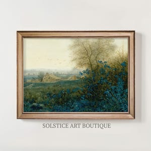 Vintage Muted Green Tonal Countryside Meadow Landscape | Forest Antique Painting | Warm Tones | Cottagecore | PRINTABLE Digital Wall Art