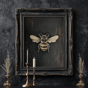 Vintage Honeybee Print | Honeybee Art Digital Print | Dark Academia Moody Art | Solstice Art Boutique
