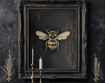 Vintage Honeybee Print | Honeybee Art Digital Print | Dark Academia Moody Art | Solstice Art Boutique