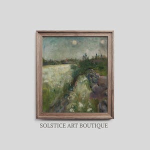 Muted Tonal Countryside Meadow Landscape Vintage Painting | Moody Warm Tones | PRINTABLE Digital Wall Art