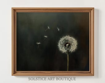 Vintage Dandelion Plant Digital Print | Antique Floral Plant Painting | Cottagecore Muted Colors Print | Dark Academia Print | Solstice Art