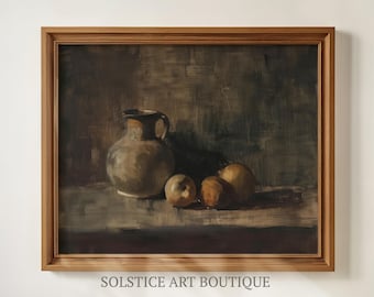 Impressão de arte de cozinha temperamental | Pintura a óleo vintage | Natureza morta de frutas | Arte do solstício