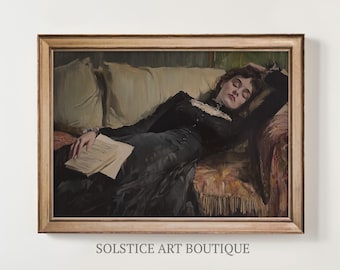 休んでいる女性のヴィンテージ静物画 | アンティーク ムーディ プリント | デジタル ダウンロード | Solstice Art Boutique