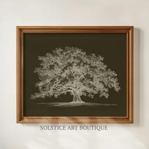 Esboço de Carvalho Vintage | Desenho Botânico Neutro | Gravuras de Árvores | Desenho Vintage para Imprimir | Solstice Art Boutique