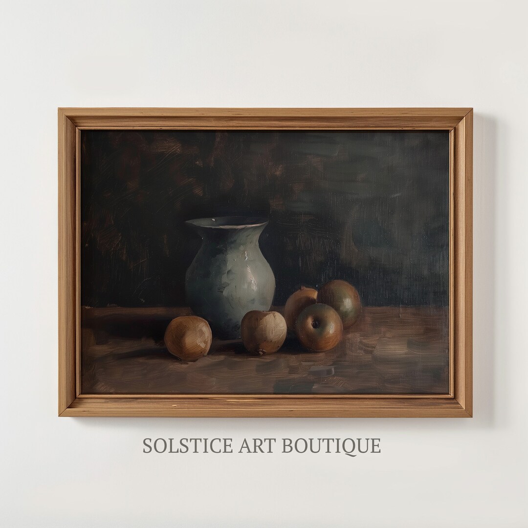 Moody Kitchen Art Print | Vintage Oil Painting | Fruit Still Life ...