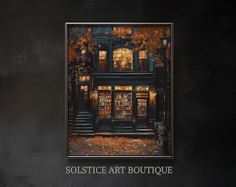Vintage Bookstore Art Print | Dark Moody Fall Colors | Dark Academia Print | Antique Bookstore | Solstice Art Boutique