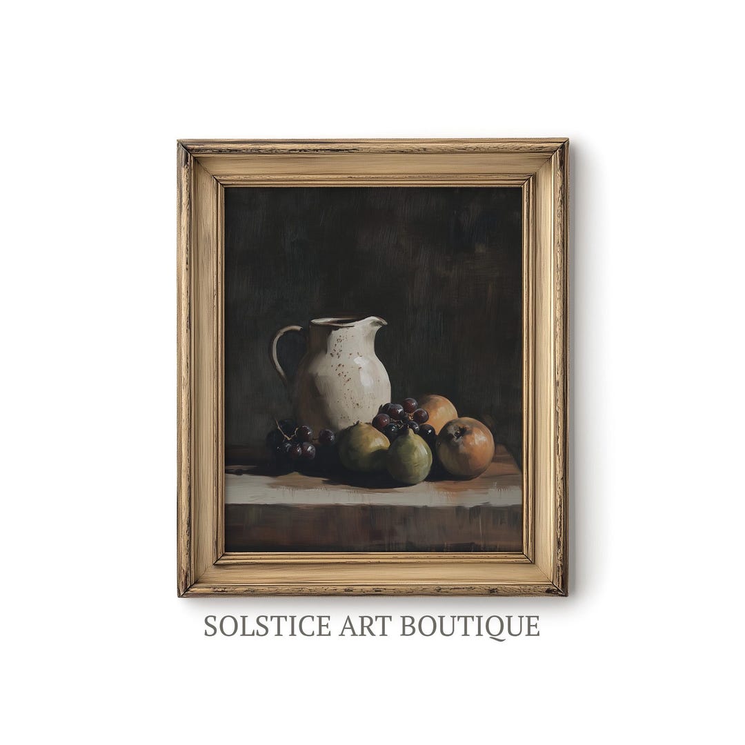 Moody Kitchen Art Print | Vintage Oil Painting | Fruit Still Life ...
