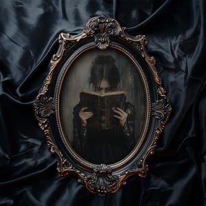 Vintage Victorian Woman Reading A Book, Dark Moody Library Painting | Dark Academia Wall Art Decor