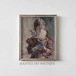 Vintage Victorian Woman Reading A Book, Dark Moody Library Painting | Dark Academia Wall Art Decor | Solstice Art Boutique