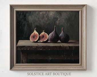 Impressão de arte de cozinha temperamental | Figos de natureza morta | Pintura a óleo vintage | Natureza morta de frutas | Arte de solstício