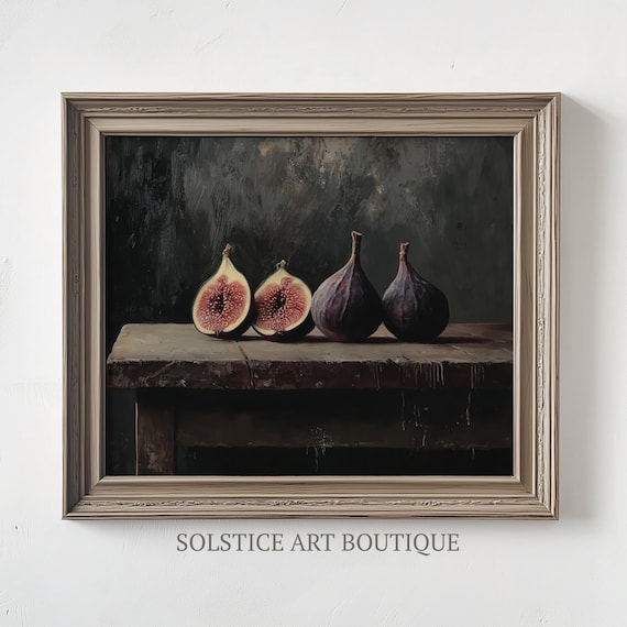 Moody Kitchen Art Print | Still Life Figs | Vintage Oil Painting | Fruit Still Life | Solstice Art