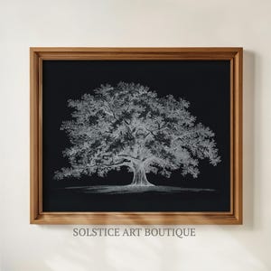 Esboço de Carvalho Vintage | Desenho Botânico Neutro | Gravuras de Árvores | Desenho Vintage para Imprimir | Solstice Art Boutique