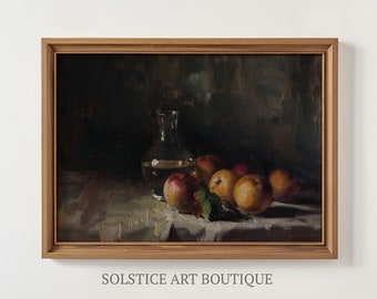 Moody Kitchen Art Print | Vintage Oil Painting | Fruit Still Life ...