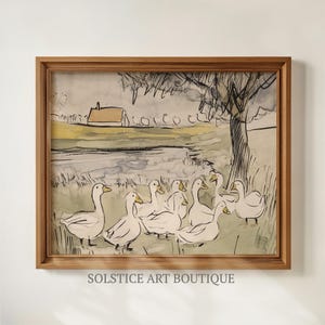 Vintage Nursery Adorable White Ducks Digital Download Print | Duckling Wall Art Decor | Cottage Nursery Goose Art | Solstice Art Boutique