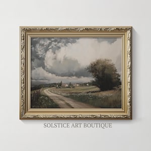 Vintage Old Town In The Country | Antique European Print | Muted Greens Moody Print | Solstice Art Boutique