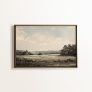 Muted Green Tonal Countryside Landscape Vintage Painting | Warm Tones | PRINTABLE Digital Wall Art