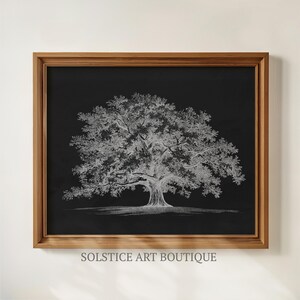 Esboço de Carvalho Vintage | Desenho Botânico Neutro | Gravuras de Árvores | Desenho Vintage para Imprimir | Solstice Art Boutique