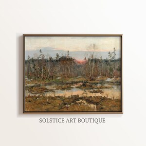 Vintage Muted Green Tonal Countryside Meadow Landscape | Forest Antique Painting | Warm Tones | Cottagecore | PRINTABLE Digital Wall Art