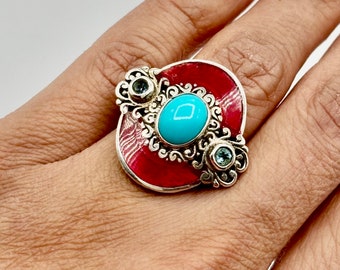 Vintage .925 Silver Turquoise Sapphire Ring