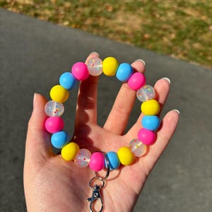 Handmade Silicone Beaded Wristlet Keychain - Bright Silicone Beaded Wristlet - Cute Key Ring - Gift for her