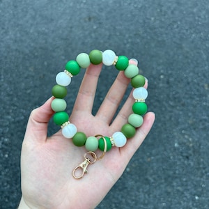 Handmade Silicone Beaded Green Wristlet Keychain - Cute Wristlet Keychain - Green Theme Wristlet - Beaded Wristlet Keychain