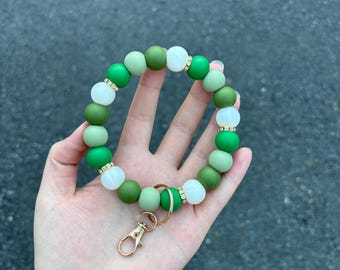 Handmade Silicone Beaded Green Wristlet Keychain - Cute Wristlet Keychain - Green Theme Wristlet - Beaded Wristlet Keychain