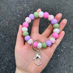 Handmade Silicone Beaded Leopard Print Wristlet Keychain - Cute Beaded Key Ring - Beaded Wristlet - Gift for Her - Leopard Print Key Ring
