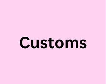 May include: A light pink square graphic featuring the word Customs written in bold black sans-serif font centered in the middle of the image. The design is simple and clean, utilizing a solid pastel pink background color to highlight the text.