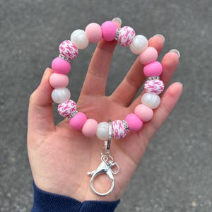 Handmade Silicone Beaded Breast Cancer Awareness Wristlet Keychain - Cute Silicone Beaded Wristlet - Breast Cancer Key Ring - Cute Wristlet