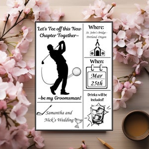 Modèle Canva de carte de proposition de garçons d'honneur sur le thème du golf l Entièrement modifiable pour le meilleur homme