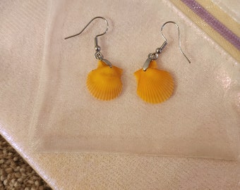 Mini Orange Scallop Seashell Earrings