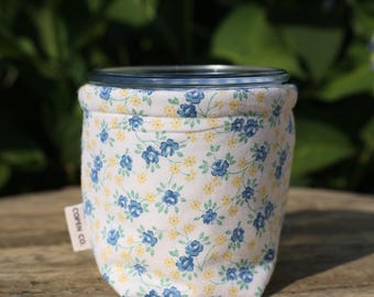Blue and Yellow Floral | Coffee Cozy for .5 Liter Weck Jar | Reusable Iced Coffee Holder | Minimalist Jar Cozy