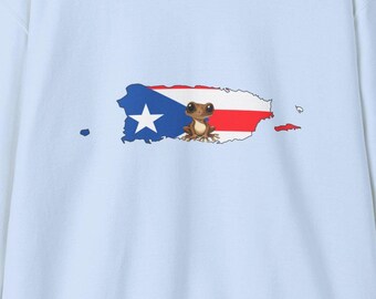 Puerto Rican Coqui Crewneck Sweatshirt, Unisex Puerto Rico Pride Shirt, Boricua Gift, Coqui Frog Puerto Rican Flag Apparel, Men Women