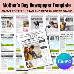 Modèle imprimable de journal sur toile pour la fête des mères (20 inclus) cadeau personnalisé, journal pour maman modèle imprimable sur toile pour la fête des mères