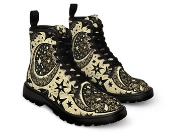 Women's Celestial Bats, Moon, and Stars Canvas Boots