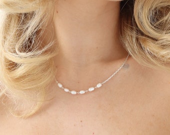 Collier de perles d'eau douce en argent sterling 925, collier de mariée, collier de demoiselle d'honneur, collier minimaliste de perles, bijoux en perles