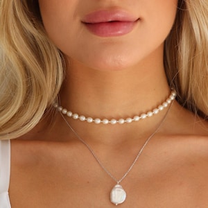 Freshwater Pearl Choker Necklace, Dainty White Pearl Necklace, Classic Simple Necklace, Genuine Pearl Bridal Jewelry, Gift For Her