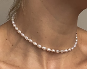 sterling silver pearl choker, bridal choker necklace minimalist, bridal pearl jewelry, bridesmaid choker, gift for wife, mother day gift