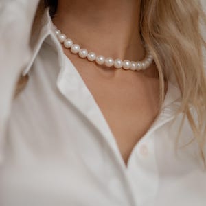 Set of Classic Real Pearl Necklace and Earrings, Perfect Pearls Choker, Statement Pearl Jewelry Bridesmaid Freshwater Pearl Jewelry Set