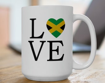 Jamaican Flag Ceramic Coffee Mug Vintage Style Flag Coffee Mug Retro Minimalist Mug Gift Idea For Jamaican Friend Love Symbol Gift Idea