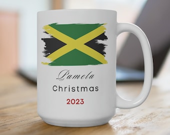 Jamaican Flag Ceramic Coffee Mug Vintage Style Flag Coffee Mug Retro Minimalist Mug Gift Idea For Jamaican Friend Love Symbol Gift Idea