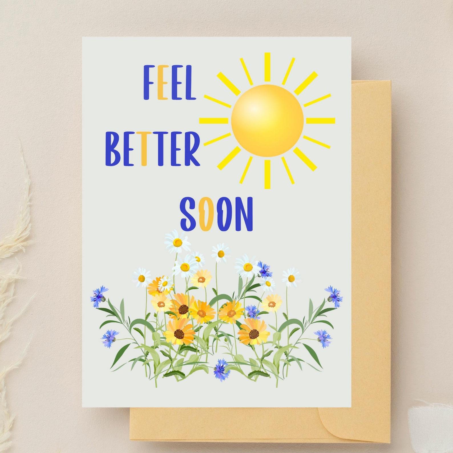 Get Well Soon Greeting Card Feel Better Soon Card Thinking of You Card ...