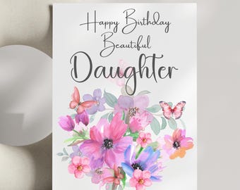 Birthday Greeting Card For Daughter Happy Birthday Daughter Pretty Birthday Card For Daughter Gift From Mom To Daughter Floral Birthday Card