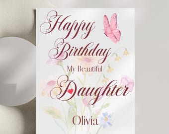 Happy Birthday Daughter Birthday Greeting Card For Daughter Pretty Birthday Card From Mom To Daughter Gift From Dad To Daughter Floral Card