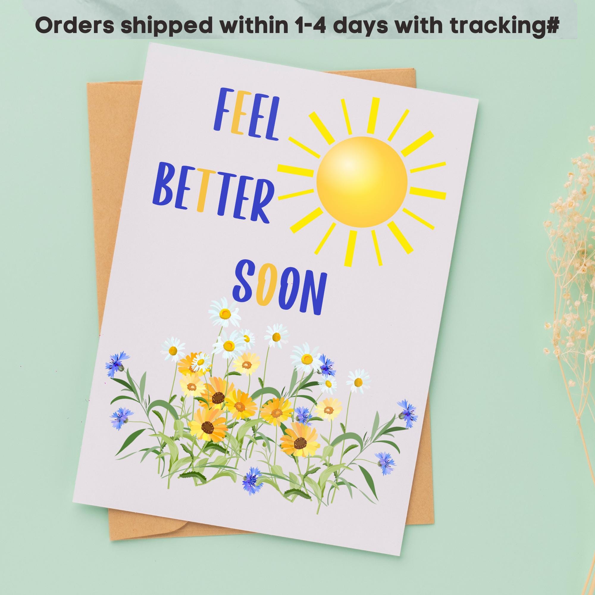 Get Well Soon Greeting Card Feel Better Soon Card Thinking of You Card ...