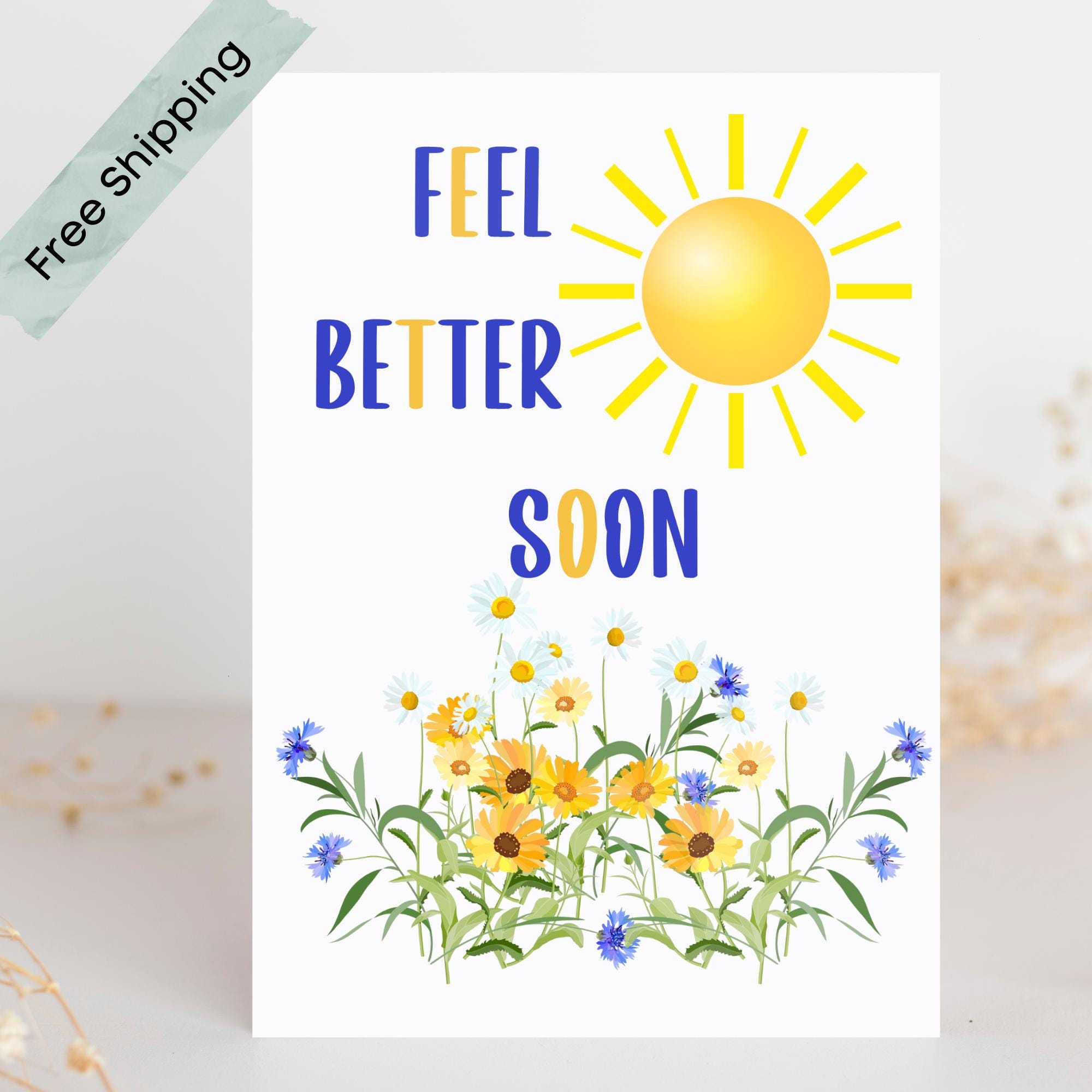 Get Well Soon Greeting Card Feel Better Soon Card Thinking of You Card ...