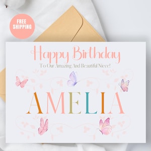 Carte joyeux anniversaire nièce Carte papillon personnalisée pour nièce Cadeau joyeux anniversaire pour nièce Carte de voeux d'anniversaire personnalisée pour nièce
