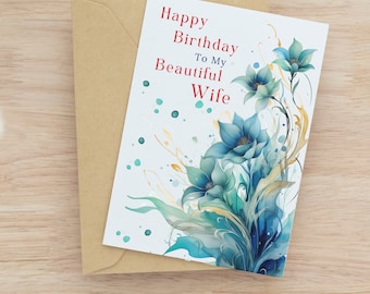 Birthday Card For Wife Birthday Greeting Card For Wife Love Card For Wife Pretty Card For Wife Romantic Card For Her Happy Birthday Wife